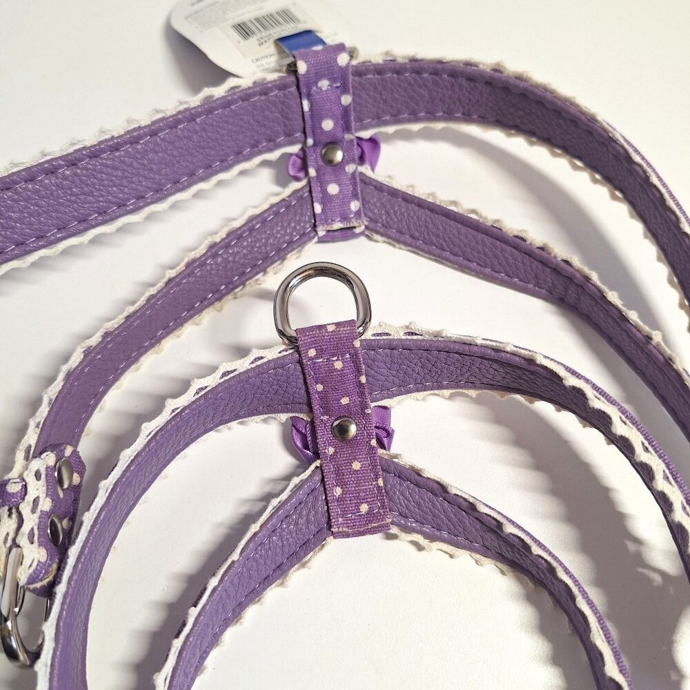 X-Small Purple Polka Dot Dog Harness Top Paw Flower Accents 2 Lot Lavender Pearl - Picture 3 of 9